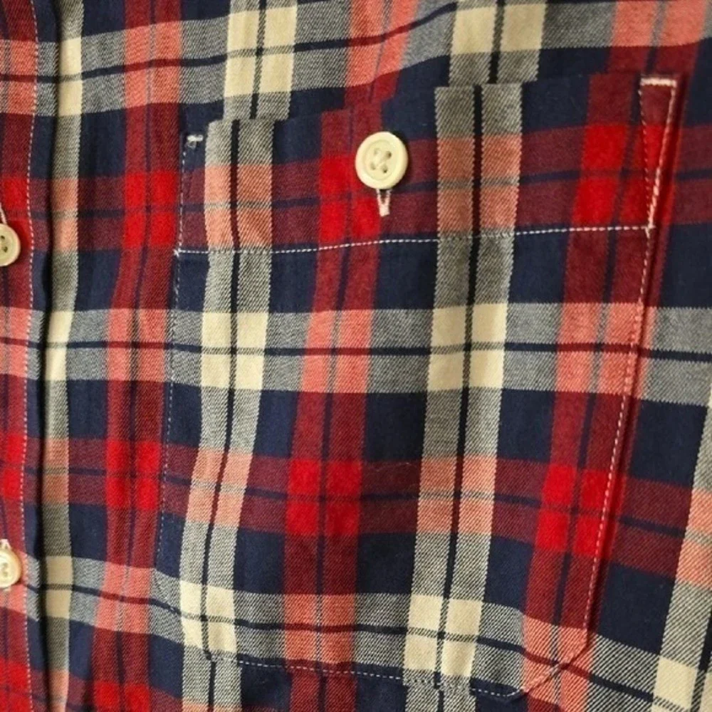 Banana Republic Slim Fit Flannel Shirt Mens Large Red Navy Blue Plaid Cotton L